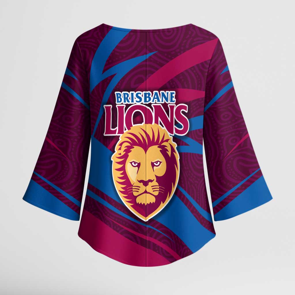 Brisbane Lions Australian Football Kimono Sleeve Blouse Regal Lion Mascot With Indigenous Pattern Art