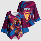 Brisbane Lions Australian Football Kimono Sleeve Blouse Regal Lion Mascot With Indigenous Pattern Art