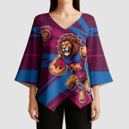 Brisbane Lions Australian Football Kimono Sleeve Blouse Regal Lion Mascot With Indigenous Pattern Art