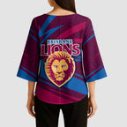 Brisbane Lions Australian Football Kimono Sleeve Blouse Regal Lion Mascot With Indigenous Pattern Art