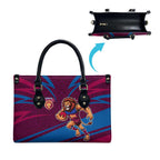 Brisbane Lions Australian Football Leather Bag Regal Lion Mascot With Indigenous Pattern Art