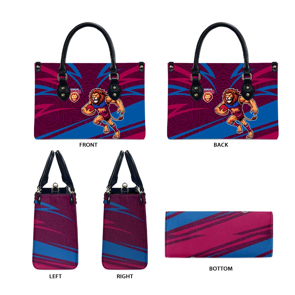 Brisbane Lions Australian Football Leather Bag Regal Lion Mascot With Indigenous Pattern Art