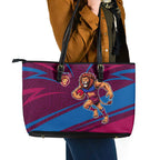 Brisbane Lions Australian Football Leather Tote Bag Regal Lion Mascot With Indigenous Pattern Art