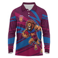 Brisbane Lions Australian Football Long Sleeve Polo Shirt Regal Lion Mascot With Indigenous Pattern Art