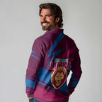 Brisbane Lions Australian Football Long Sleeve Polo Shirt Regal Lion Mascot With Indigenous Pattern Art