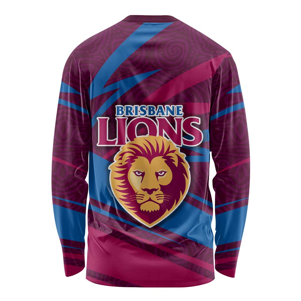 Brisbane Lions Australian Football Long Sleeve Shirt Regal Lion Mascot With Indigenous Pattern Art