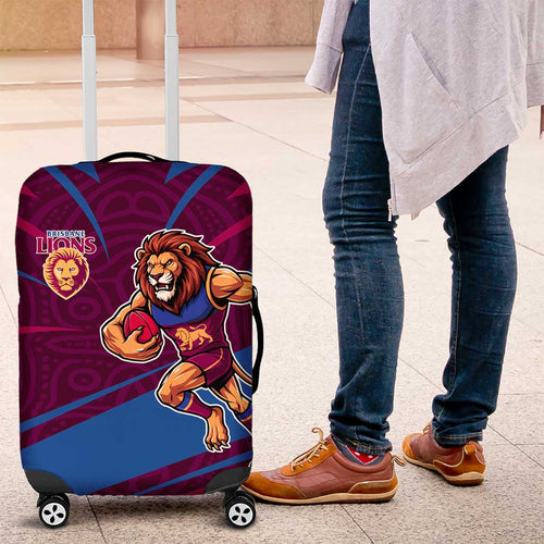 Brisbane Lions Australian Football Luggage Cover Regal Lion Mascot With Indigenous Pattern Art
