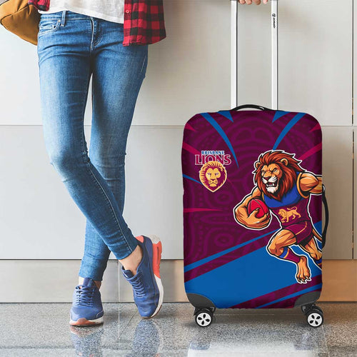 Brisbane Lions Australian Football Luggage Cover Regal Lion Mascot With Indigenous Pattern Art
