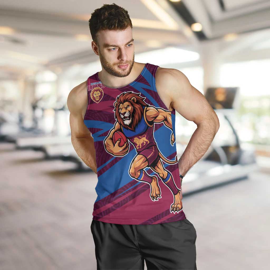 Brisbane Lions Australian Football Men Tank Top Regal Lion Mascot With Indigenous Pattern Art