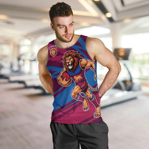Brisbane Lions Australian Football Men Tank Top Regal Lion Mascot With Indigenous Pattern Art
