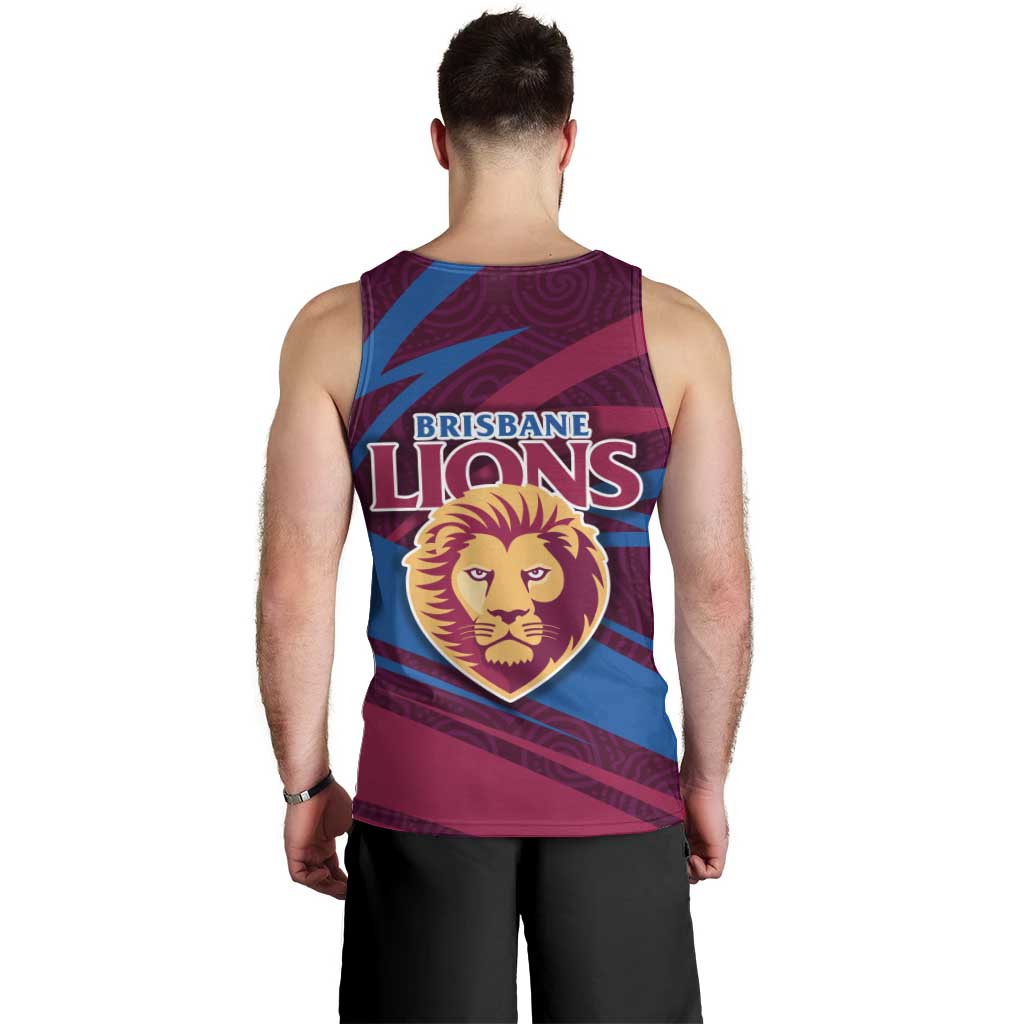 Brisbane Lions Australian Football Men Tank Top Regal Lion Mascot With Indigenous Pattern Art