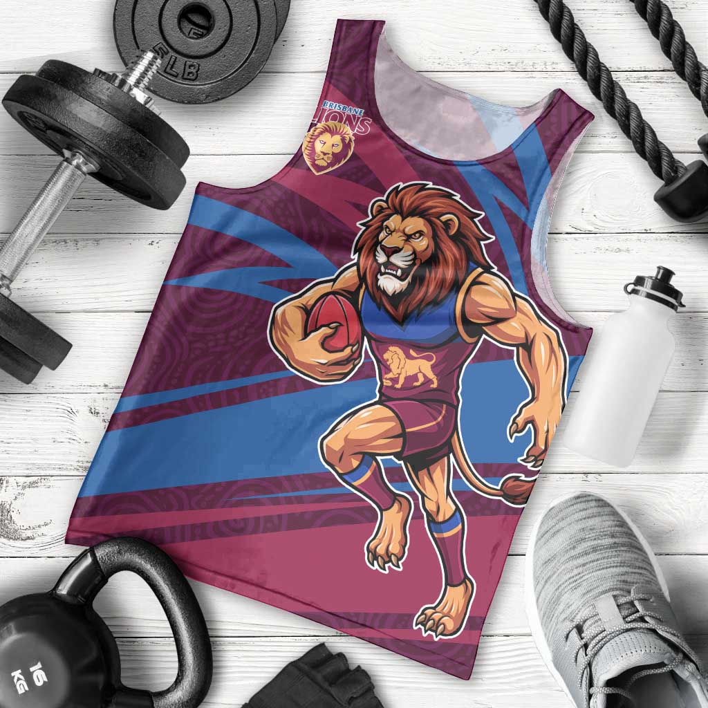 Brisbane Lions Australian Football Men Tank Top Regal Lion Mascot With Indigenous Pattern Art