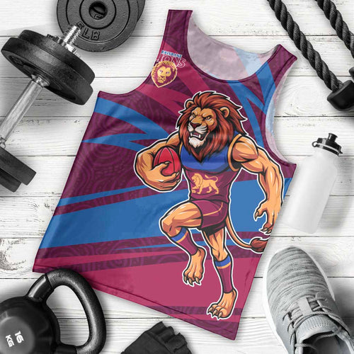 Brisbane Lions Australian Football Men Tank Top Regal Lion Mascot With Indigenous Pattern Art
