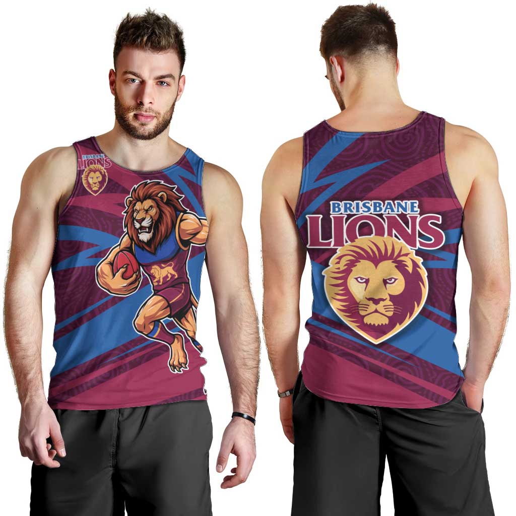Brisbane Lions Australian Football Men Tank Top Regal Lion Mascot With Indigenous Pattern Art