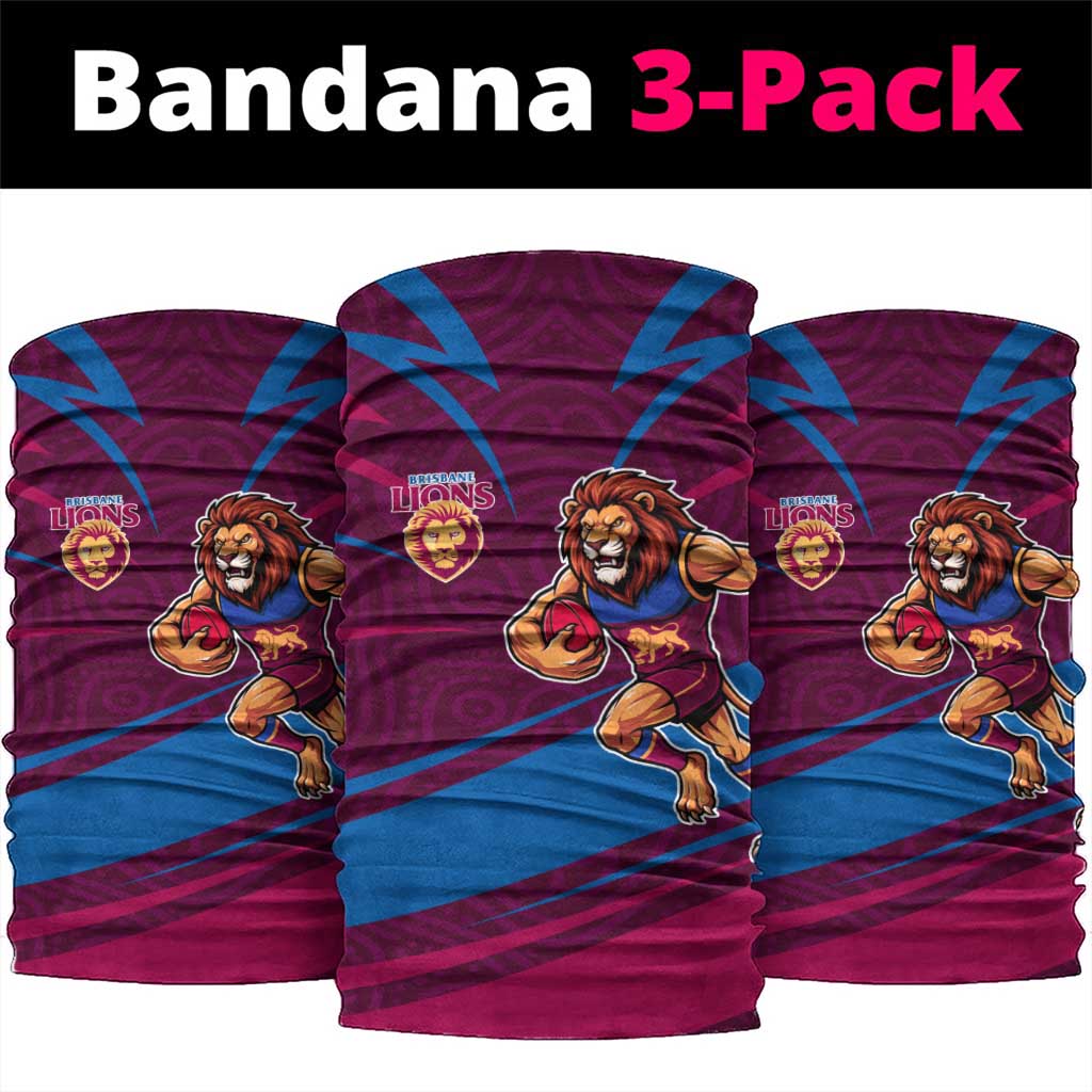 Brisbane Lions Australian Football Neck Gaiter Regal Lion Mascot With Indigenous Pattern Art