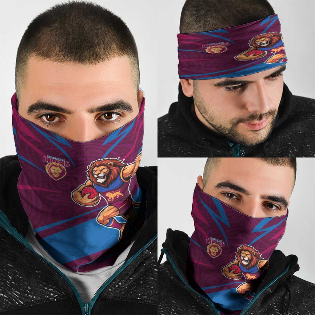 Brisbane Lions Australian Football Neck Gaiter Regal Lion Mascot With Indigenous Pattern Art