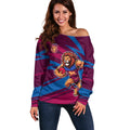 Brisbane Lions Australian Football Off Shoulder Sweater Regal Lion Mascot With Indigenous Pattern Art