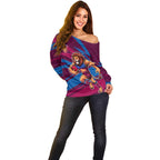 Brisbane Lions Australian Football Off Shoulder Sweater Regal Lion Mascot With Indigenous Pattern Art