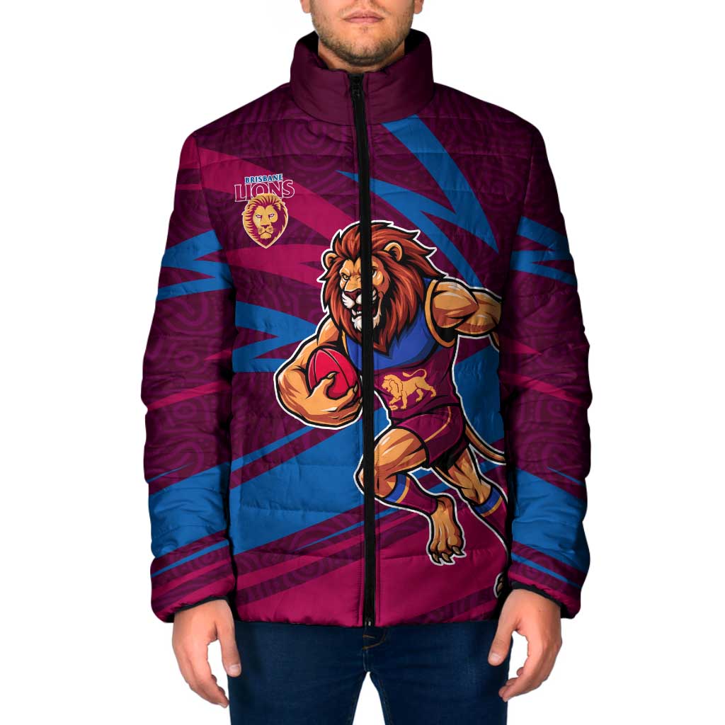 Brisbane Lions Australian Football Padded Jacket Regal Lion Mascot With Indigenous Pattern Art