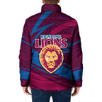 Brisbane Lions Australian Football Padded Jacket Regal Lion Mascot With Indigenous Pattern Art
