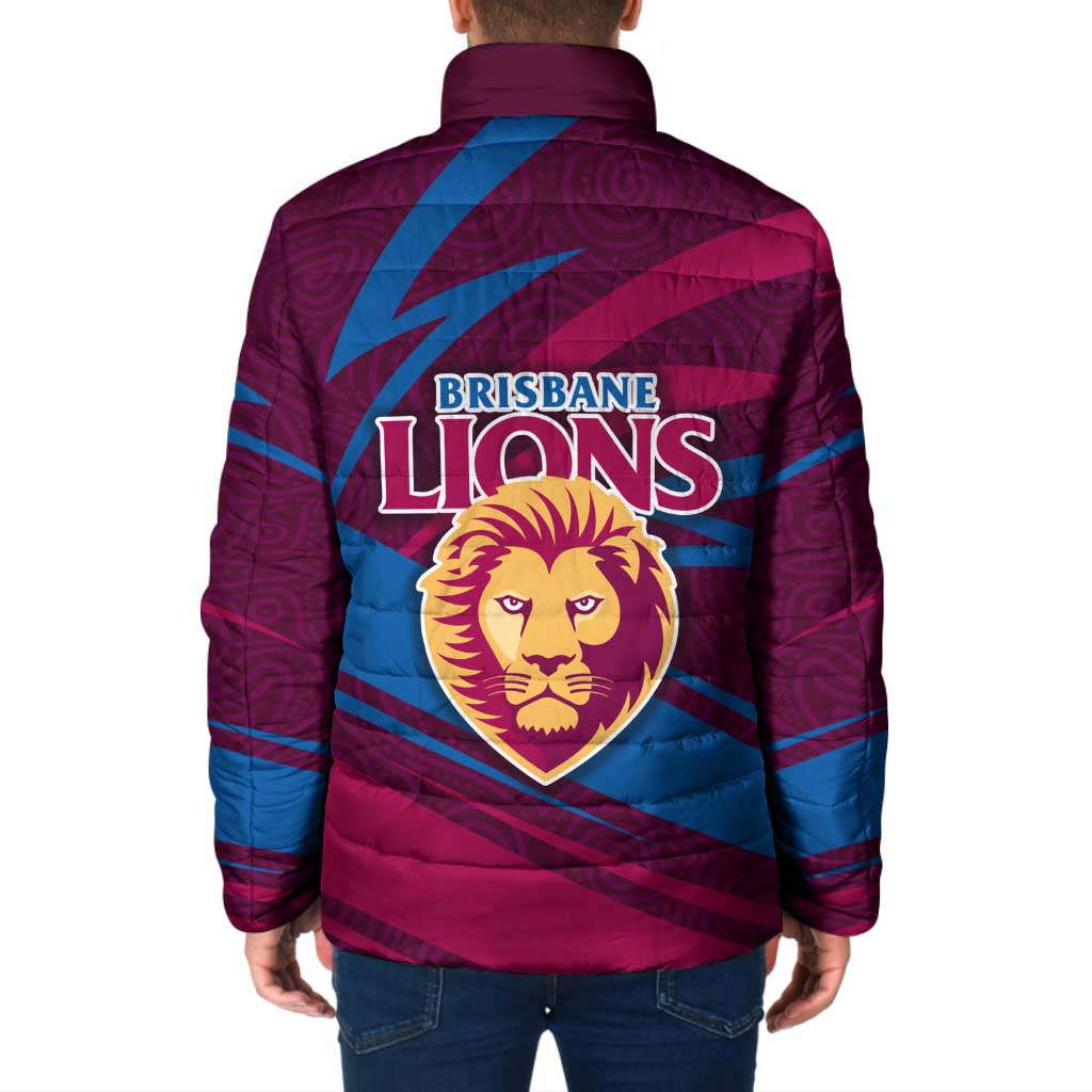 Brisbane Lions Australian Football Padded Jacket Regal Lion Mascot With Indigenous Pattern Art