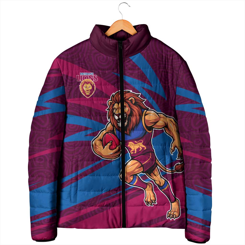 Brisbane Lions Australian Football Padded Jacket Regal Lion Mascot With Indigenous Pattern Art