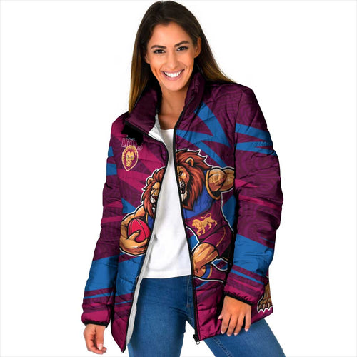 Brisbane Lions Australian Football Padded Jacket Regal Lion Mascot With Indigenous Pattern Art
