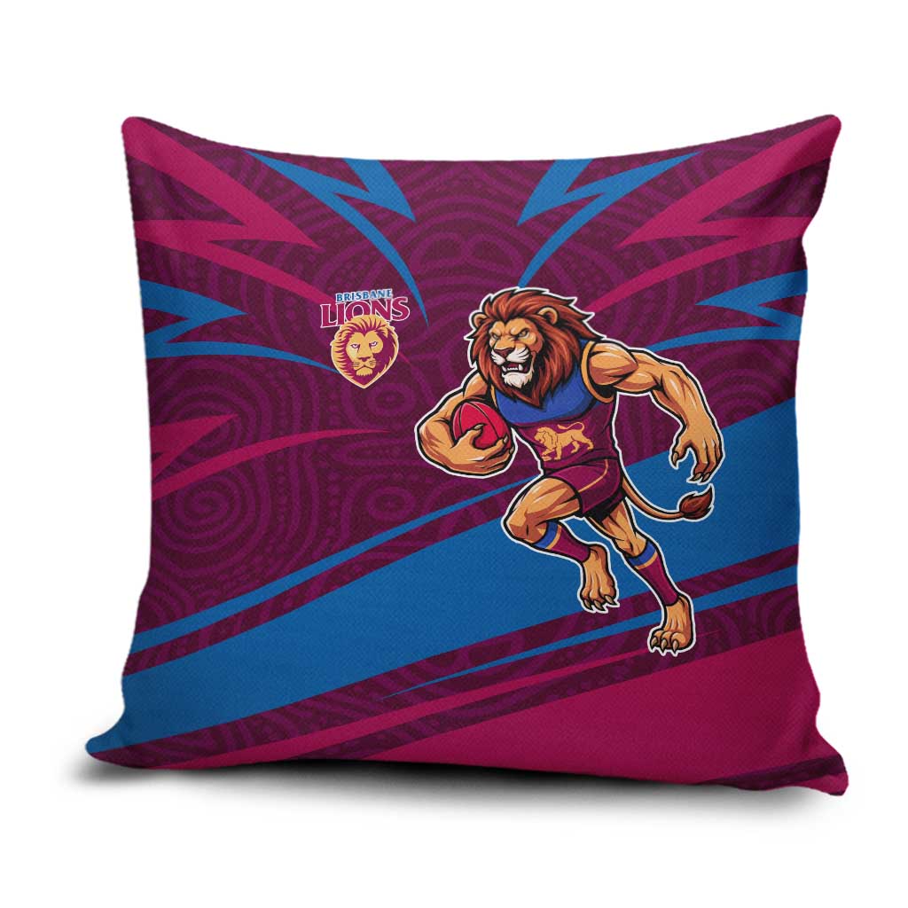 Brisbane Lions Australian Football Pillow Cover Regal Lion Mascot With Indigenous Pattern Art