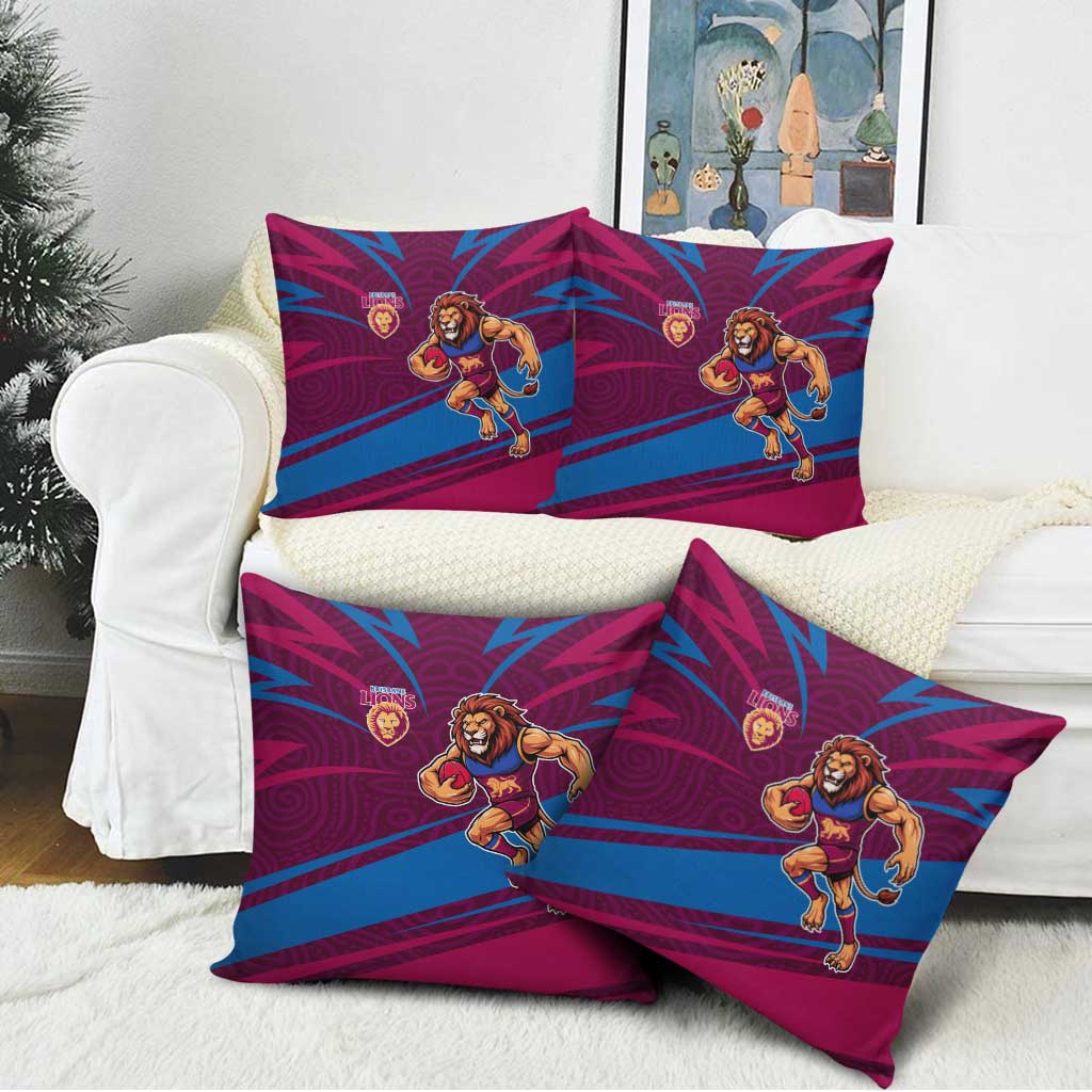 Brisbane Lions Australian Football Pillow Cover Regal Lion Mascot With Indigenous Pattern Art