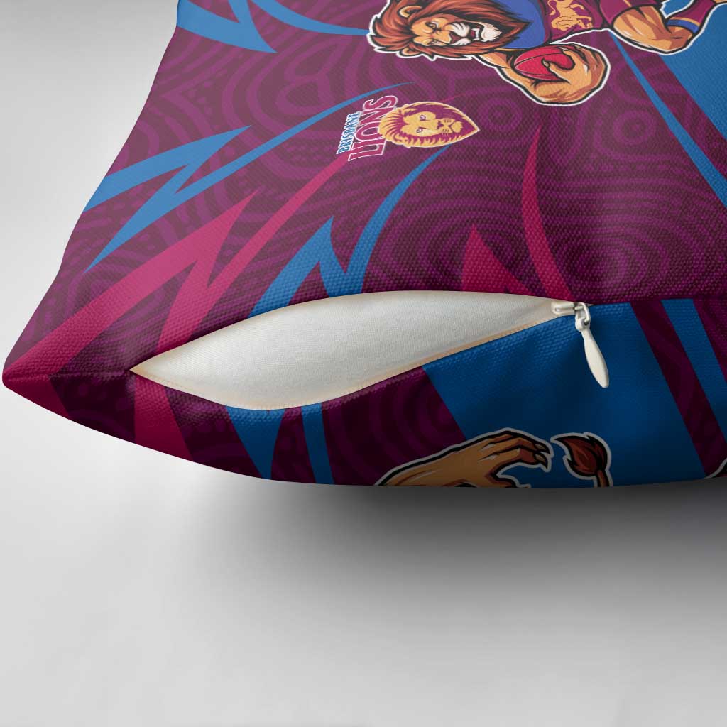 Brisbane Lions Australian Football Pillow Cover Regal Lion Mascot With Indigenous Pattern Art
