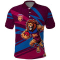 Brisbane Lions Australian Football Polo Shirt Regal Lion Mascot With Indigenous Pattern Art