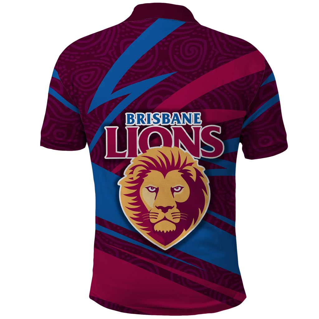 Brisbane Lions Australian Football Polo Shirt Regal Lion Mascot With Indigenous Pattern Art
