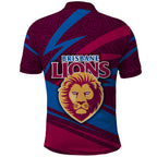 Brisbane Lions Australian Football Polo Shirt Regal Lion Mascot With Indigenous Pattern Art