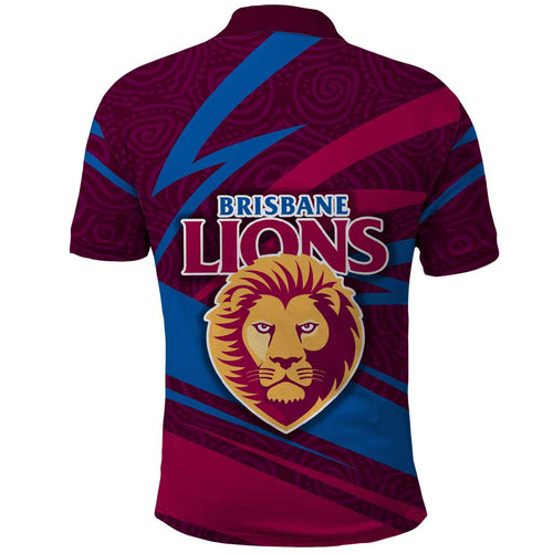 Brisbane Lions Australian Football Polo Shirt Regal Lion Mascot With Indigenous Pattern Art