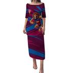 Brisbane Lions Australian Football Puletasi Regal Lion Mascot With Indigenous Pattern Art