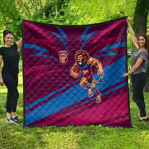 Brisbane Lions Australian Football Quilt Regal Lion Mascot With Indigenous Pattern Art