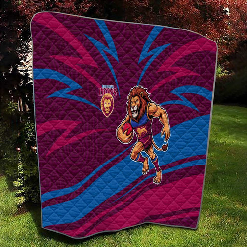 Brisbane Lions Australian Football Quilt Regal Lion Mascot With Indigenous Pattern Art