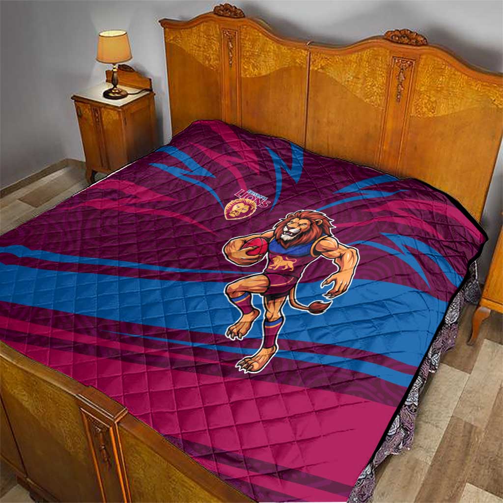 Brisbane Lions Australian Football Quilt Regal Lion Mascot With Indigenous Pattern Art