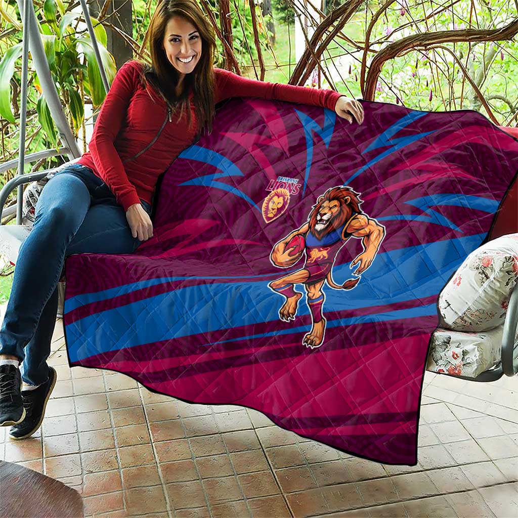 Brisbane Lions Australian Football Quilt Regal Lion Mascot With Indigenous Pattern Art
