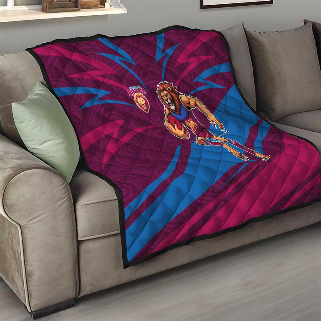 Brisbane Lions Australian Football Quilt Regal Lion Mascot With Indigenous Pattern Art