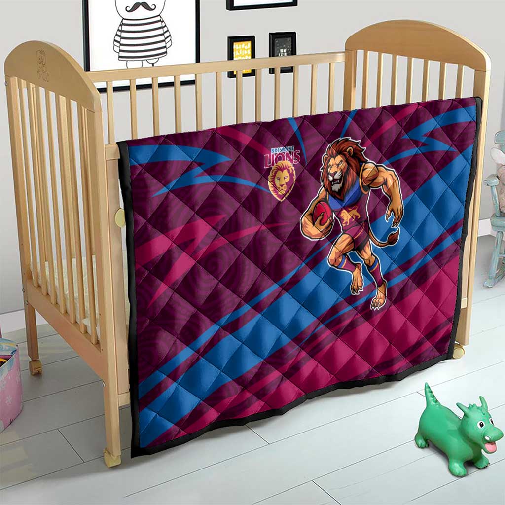 Brisbane Lions Australian Football Quilt Regal Lion Mascot With Indigenous Pattern Art