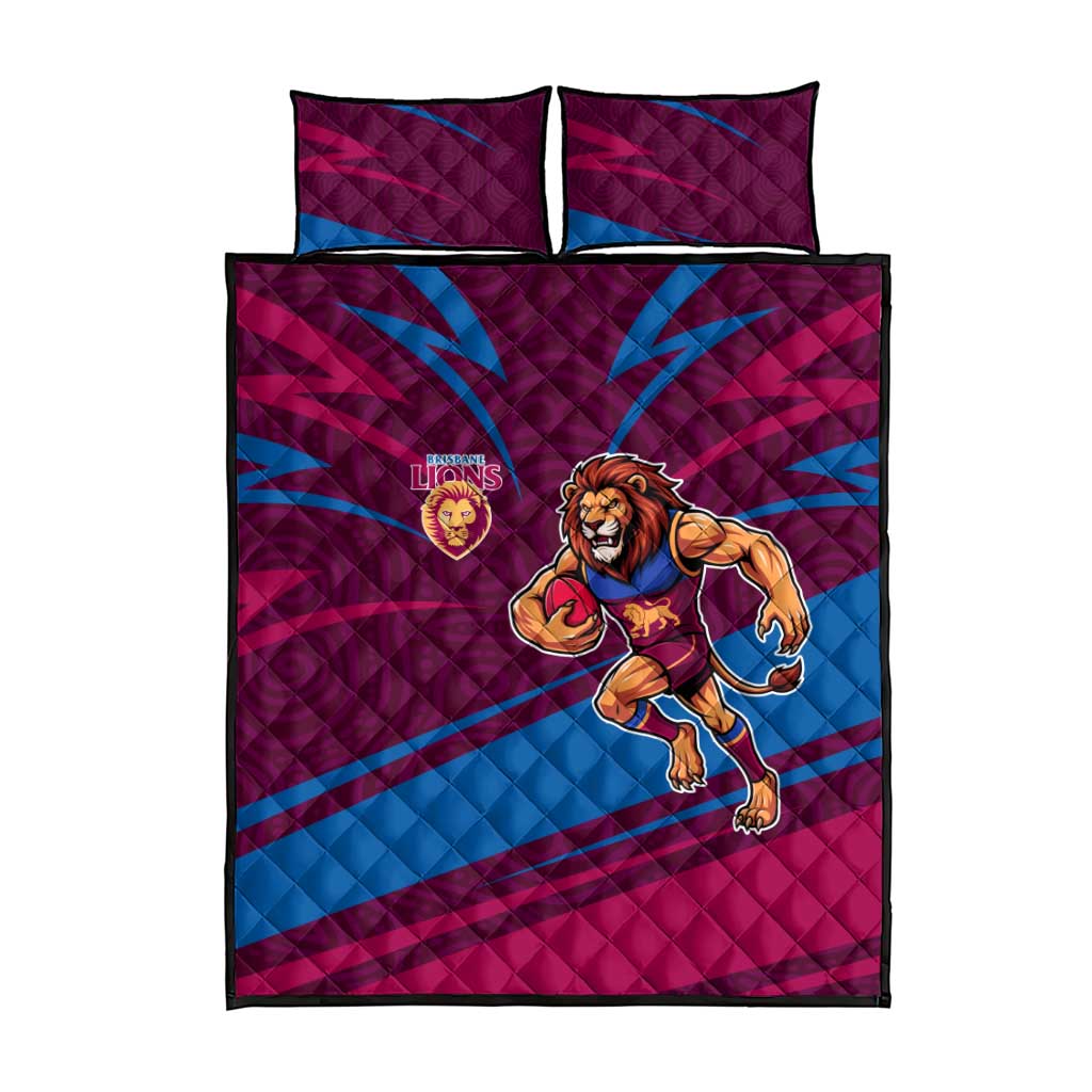 Brisbane Lions Australian Football Quilt Bed Set Regal Lion Mascot With Indigenous Pattern Art