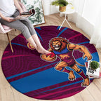 Brisbane Lions Australian Football Round Carpet Regal Lion Mascot With Indigenous Pattern Art