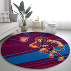 Brisbane Lions Australian Football Round Carpet Regal Lion Mascot With Indigenous Pattern Art