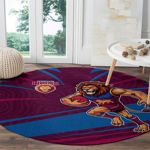 Brisbane Lions Australian Football Round Carpet Regal Lion Mascot With Indigenous Pattern Art