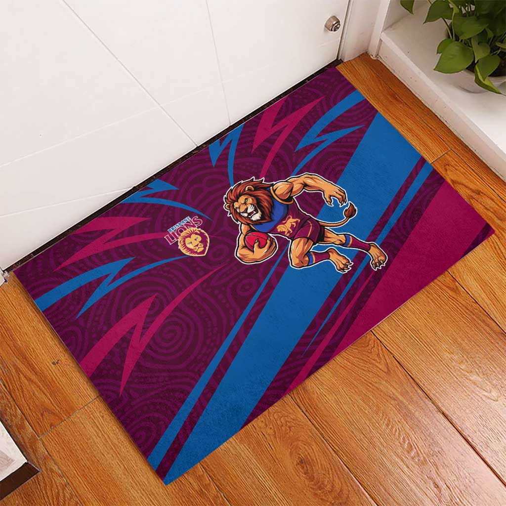 Brisbane Lions Australian Football Rubber Doormat Regal Lion Mascot With Indigenous Pattern Art