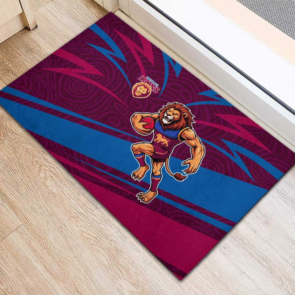Brisbane Lions Australian Football Rubber Doormat Regal Lion Mascot With Indigenous Pattern Art