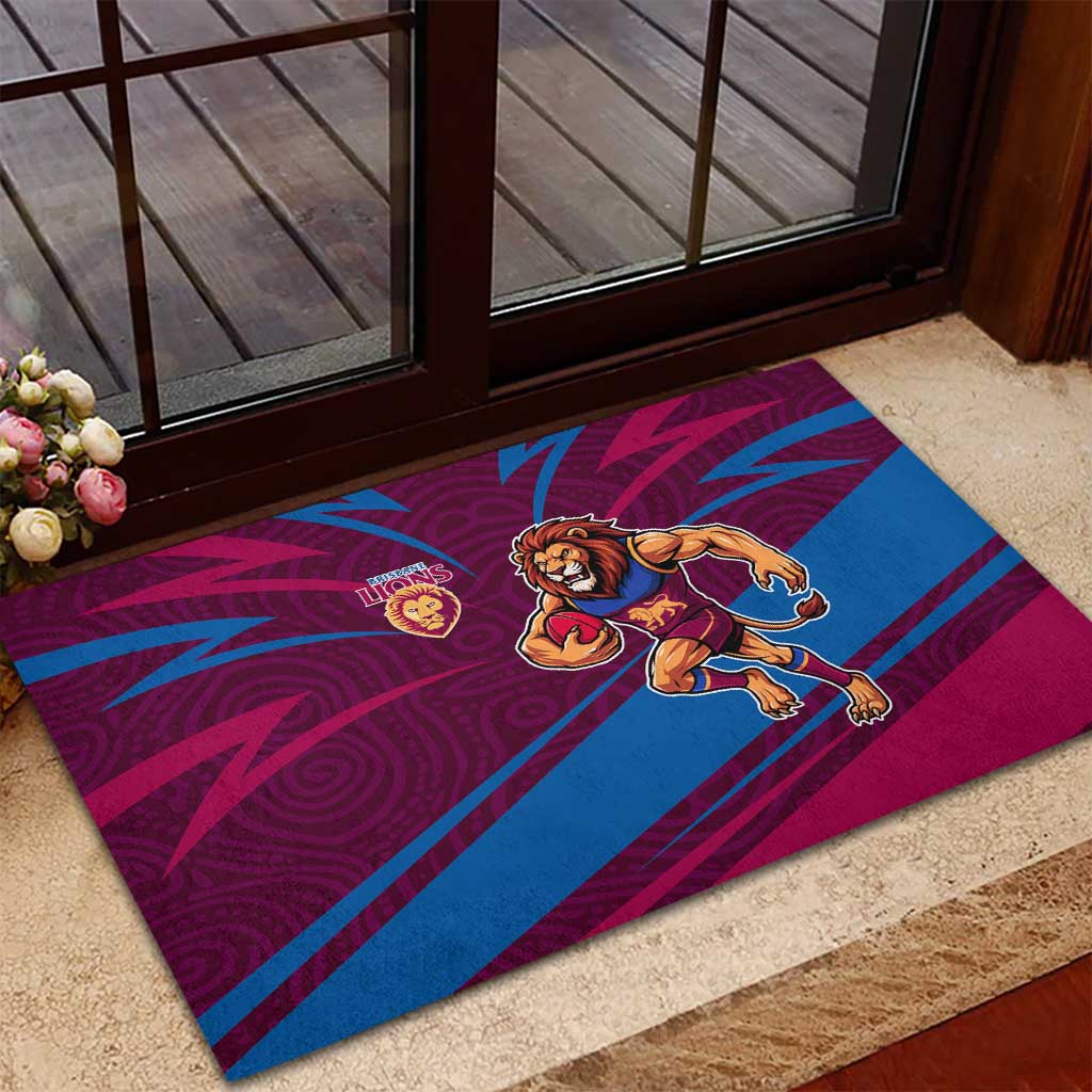 Brisbane Lions Australian Football Rubber Doormat Regal Lion Mascot With Indigenous Pattern Art