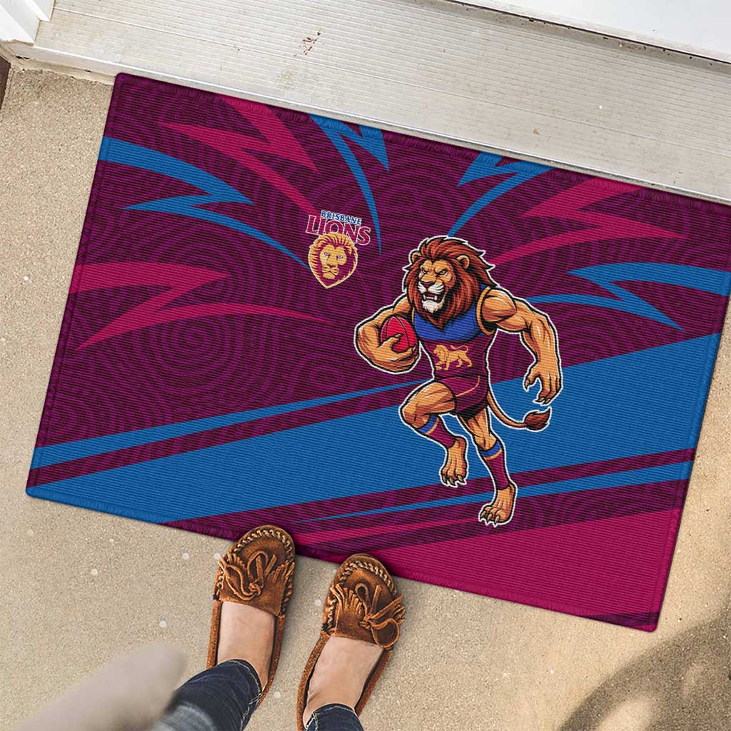 Brisbane Lions Australian Football Rubber Doormat Regal Lion Mascot With Indigenous Pattern Art