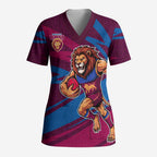 Brisbane Lions Australian Football Scrub Top Regal Lion Mascot With Indigenous Pattern Art